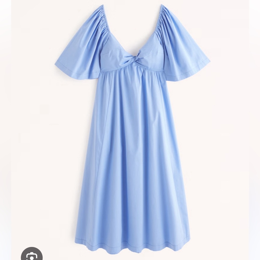 NWT Abercrombie BLUE Angel Sleeve Twist-Front Midi Dress Size Small